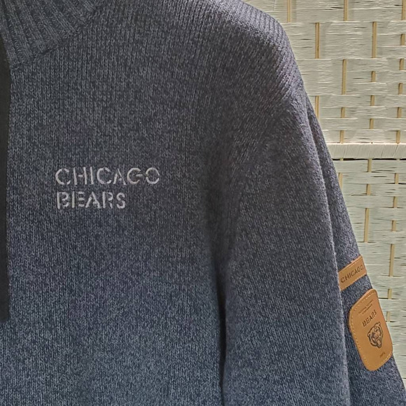 Chicago Bears NFL Pro Line Mens XL 1/4 Zip Sweater Long Sleeve Blue Pockets Logo - Picture 3 of 12